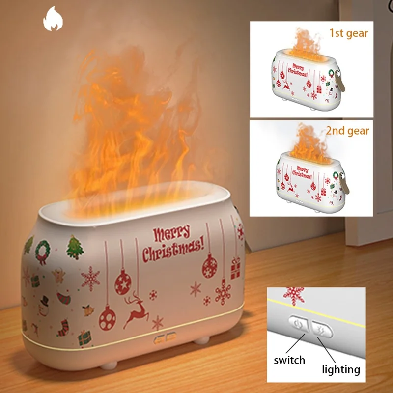 HZ005 Nordic Style Air Humidifier Simulation Flame Aroma Desktop Mist Humidifier Aromatherapy Diffuser for Home Office - Christmas / Red