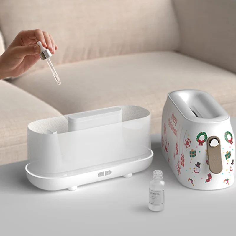 HZ005 Nordic Style Air Humidifier Simulation Flame Aroma Desktop Mist Humidifier Aromatherapy Diffuser for Home Office - Christmas / Red