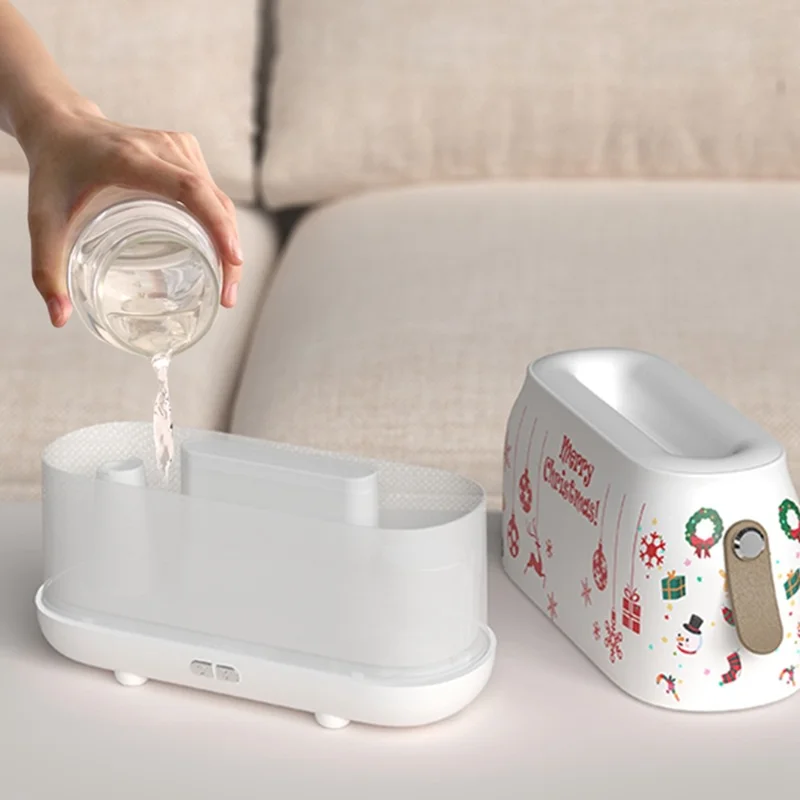 HZ005 Nordic Style Air Humidifier Simulation Flame Aroma Desktop Mist Humidifier Aromatherapy Diffuser for Home Office - Christmas / Red