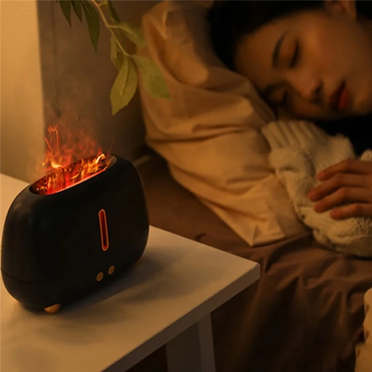 A318 Simulation Flame Aroma Air Humidificateur LED Colorful Light Desktop Mist Humidificateur Aromatherapy Diffuseur Pour le Bureau à Domicile - le Noir