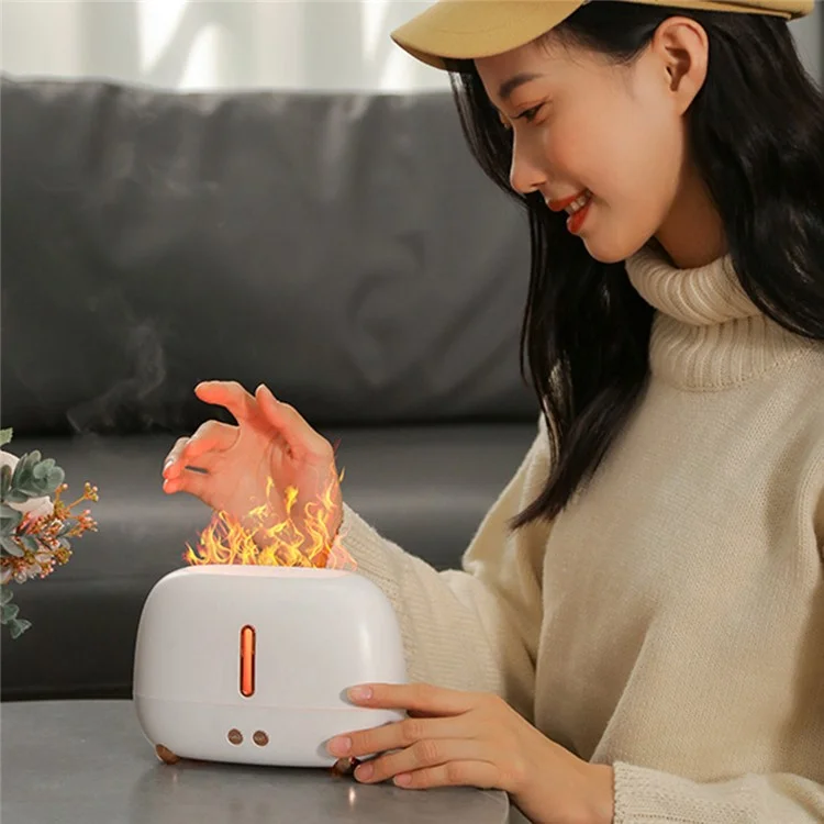 A318 Simulation Flame Aroma Air Humidificateur LED Colorful Light Desktop Mist Humidificateur Aromatherapy Diffuseur Pour le Bureau à Domicile - le Noir