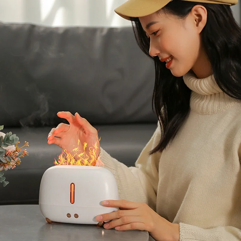 A318 Simulation Flame Aroma Air Humidifier LED Colorful Light Desktop Mist Humidifier Aromatherapy Diffuser for Home Office - Green