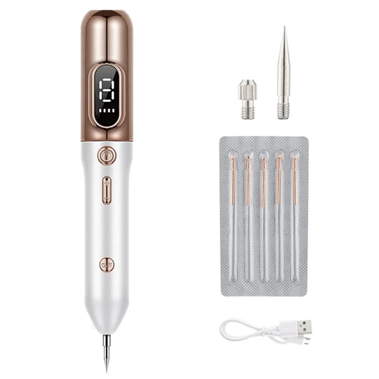 Stylo à plasma laser pour l'élimination des grains de beauté, des taches de rousseur, des verrues et des taches brunes sur le visage - Outil de soins de la peau LCD de couleur or