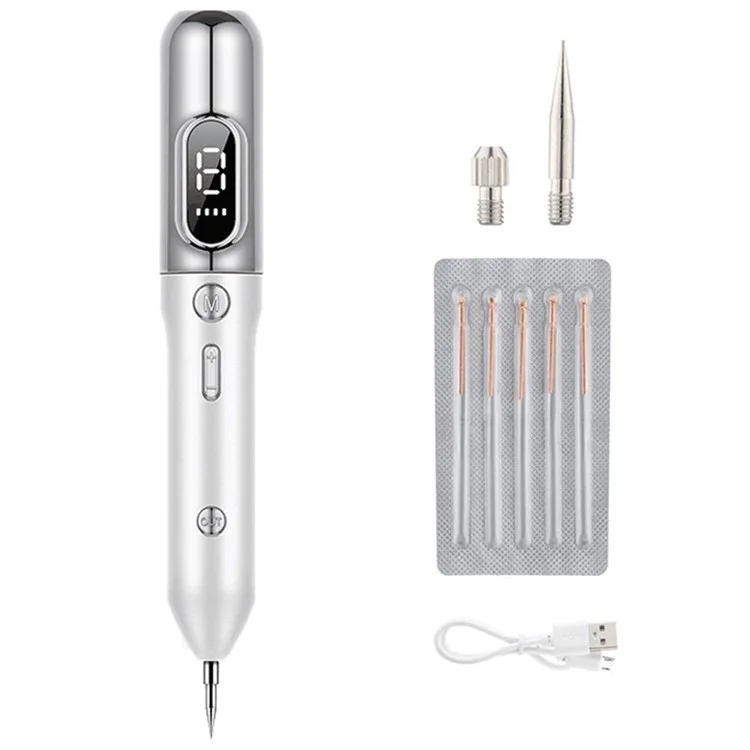 Laser Plasma Pen Mole Tattoo Freckle Wart Tag Removal Pen Dark Spot Remover for Face LCD Skin Care Tool - Silver