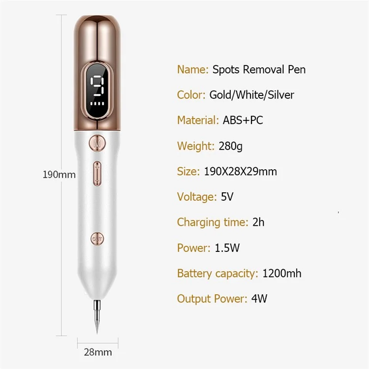Laser Plasma Pen Mole Tattoo Freckle Wart Tag Removal Pen Dark Spot Remover for Face LCD Skin Care Tool - White