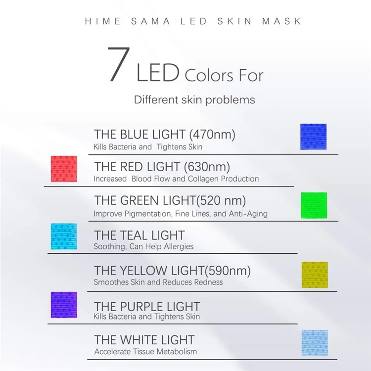 Máscara Facial LED de 7 Cores para Cuidados com a Pele do Rosto e do Pescoço - Uso Doméstico e de Viagem - Dourada / Plug EU