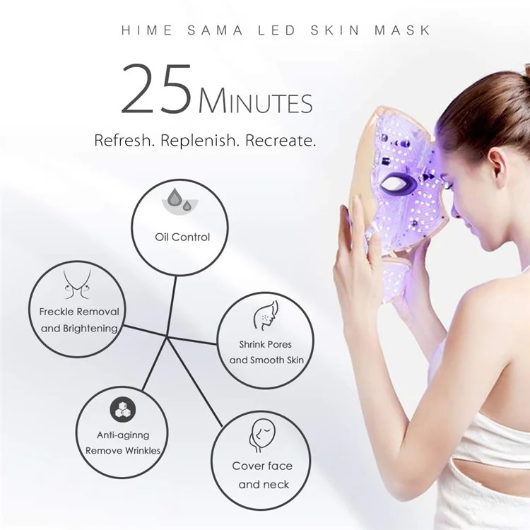 Máscara Facial LED de 7 Cores para Cuidados com a Pele do Rosto e do Pescoço - Uso Doméstico e de Viagem - Dourada / Plug EU