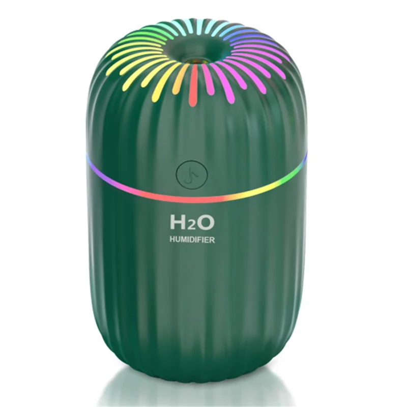 300ml Mini Humidifier Portable Air Purifier Car Office Atomizer Household Humidifier with Colorful Light - EU Plug / Green