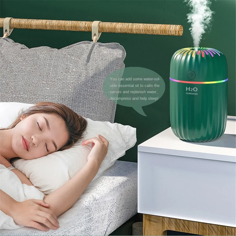 300ml Mini Humidifier Portable Air Purifier Car Office Atomizer Household Humidifier with Colorful Light - EU Plug / Green