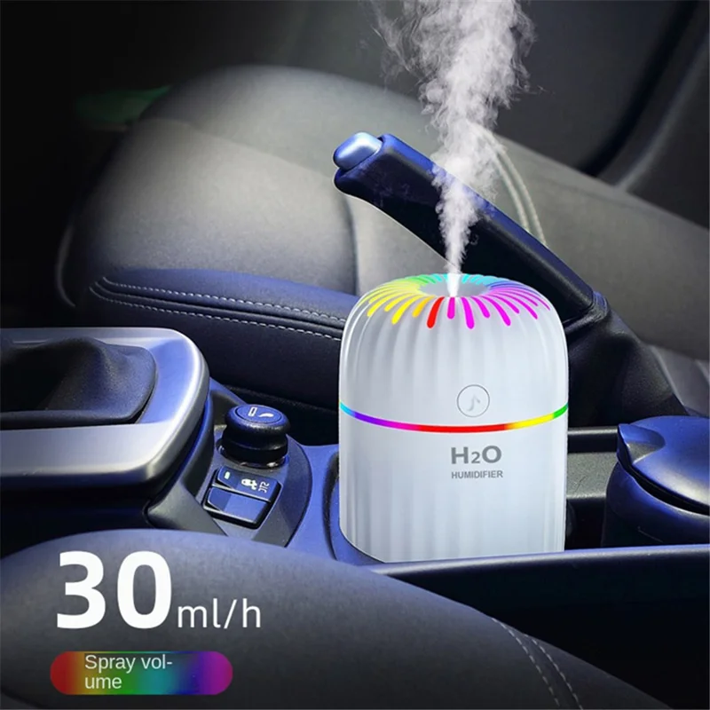 300ml Mini Humidifier Portable Air Purifier Car Office Atomizer Household Humidifier with Colorful Light - EU Plug / Green