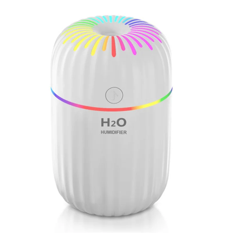 300ml Mini Humidifier Portable Air Purifier Car Office Atomizer Household Humidifier with Colorful Light - UK Plug / White