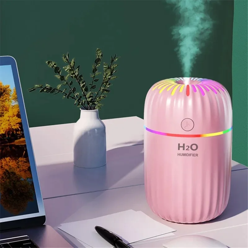 300ml Mini Humidifier Portable Air Purifier Car Office Atomizer Household Humidifier with Colorful Light - UK Plug / White