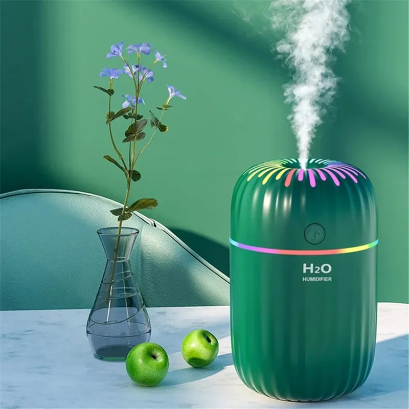 300ml Mini Humidifier Portable Air Purifier Car Office Atomizer Household Humidifier with Colorful Light - UK Plug / White