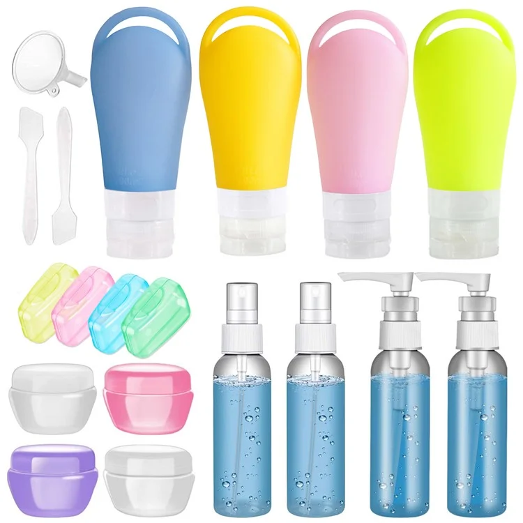 H01244 Set da 21 pezzi di bottiglie da viaggio per articoli da toilette a prova di perdite, contenitori ricaricabili per lozioni, liquidi e shampoo - Stile A