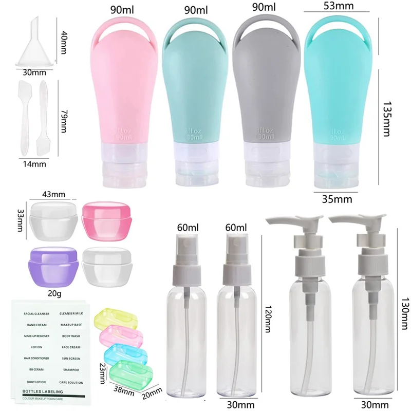 H01244 21Pcs Toiletries Travel Bottle Set Leak Proof Refillable Container for Lotion Liquid Shampoos - Style B