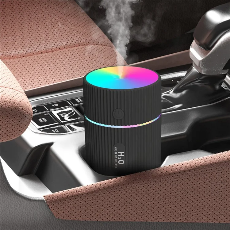 Humidificateur mini de 220 ml, purificateur d'air portable, atomiseur de bureau pour voiture, diffuseur d'arômes domestique avec lumière colorée - Noir / Prise US