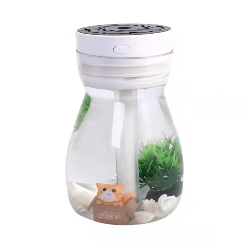 380ml Transparent Decorated Humidifier Portable Air Purifier with Colorful Light for Car Office Atomizer Mini Mist Fog Diffuser (No CE) - White / US Plug