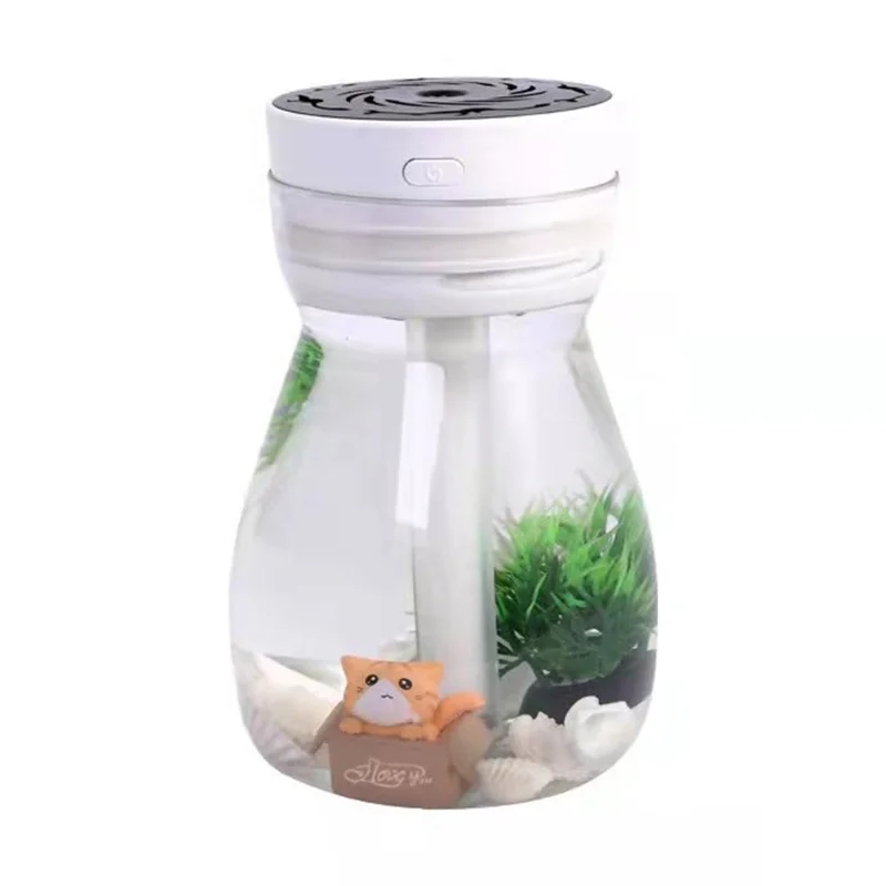380ml Transparent Decorated Humidifier Portable Air Purifier with Colorful Light for Car Office Atomizer Mini Mist Fog Diffuser (No CE) - White / EU Plug
