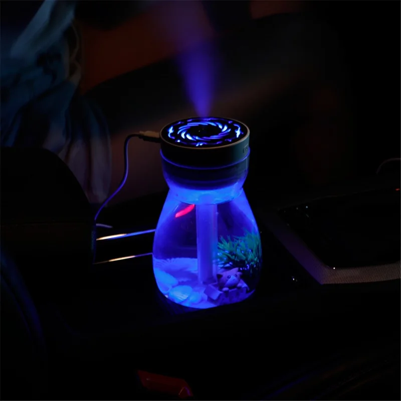 380ml Transparent Decorated Humidifier Portable Air Purifier with Colorful Light for Car Office Atomizer Mini Mist Fog Diffuser (No CE) - White / EU Plug