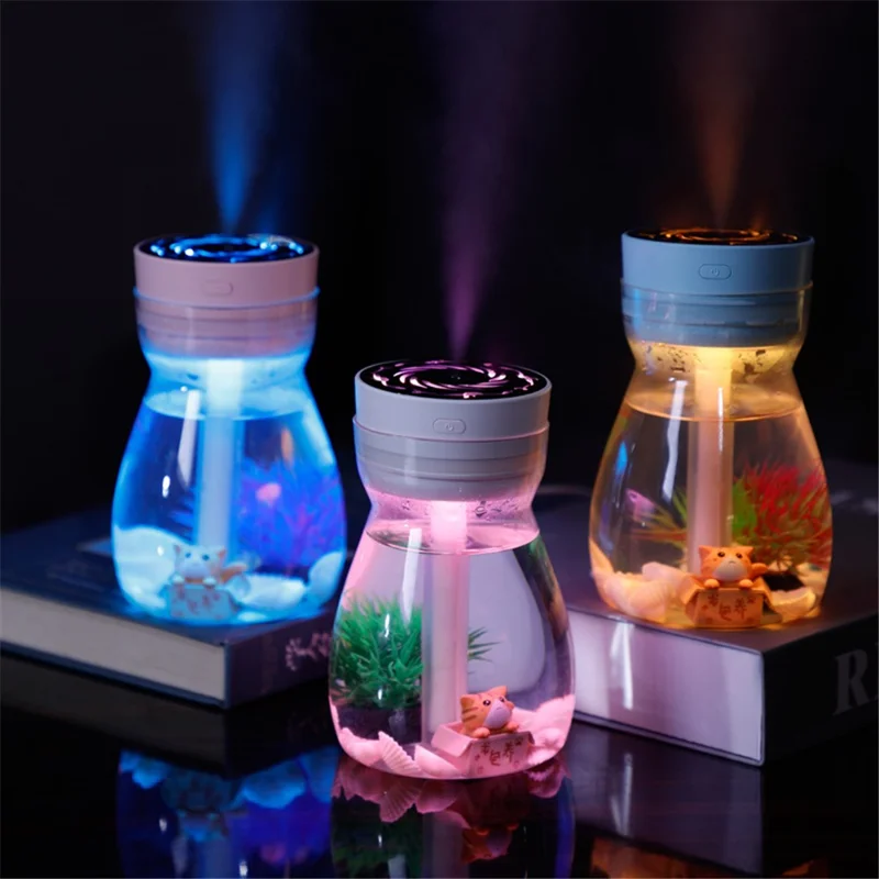 380ml Transparent Decorated Humidifier Portable Air Purifier with Colorful Light for Car Office Atomizer Mini Mist Fog Diffuser (No CE) - White / EU Plug