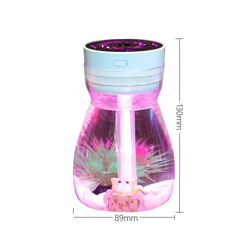 380ml Transparent Decorated Humidifier Portable Air Purifier with Colorful Light for Car Office Atomizer Mini Mist Fog Diffuser (No CE) - White / EU Plug