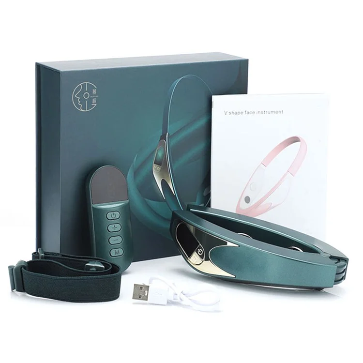 Microcurrent EMS Face Slimming Instrument Facial Lifting Intelligent Light V Line Face Beauty Device - Blackish Green