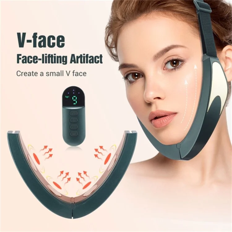 Microcurrent EMS Face Slimming Instrument Facial Lifting Intelligent Light V Line Face Beauty Device - Blackish Green