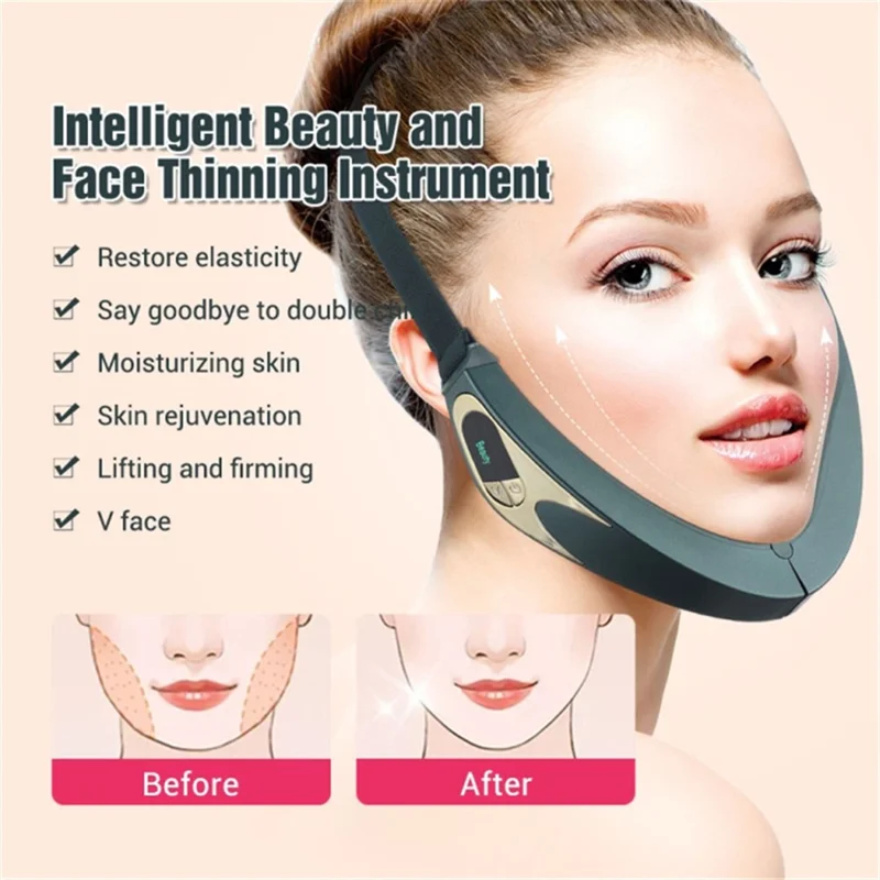 Microcurrent EMS Face Slimming Instrument Facial Lifting Intelligent Light V Line Face Beauty Device - Blackish Green