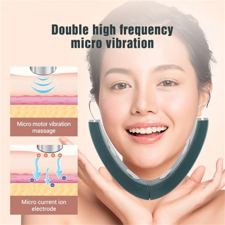 Microcurrent EMS Face Slimming Instrument Facial Lifting Intelligent Light V Line Face Beauty Device - Blackish Green