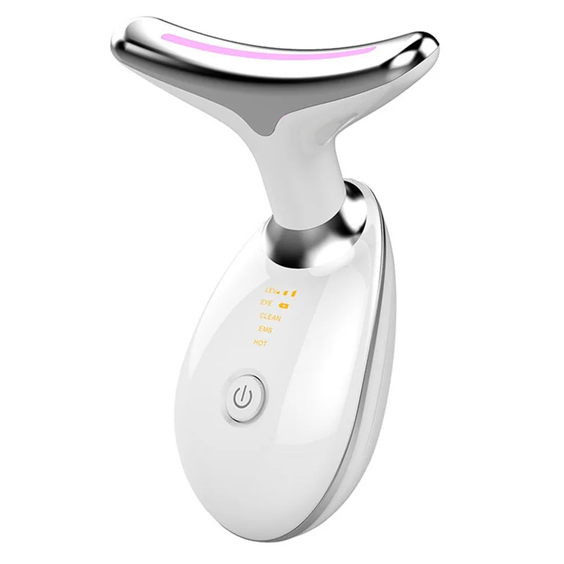 ES-1081 Color Lighting Lifting Neck Beauty Instrument Portable Neck Massager - White / Silver