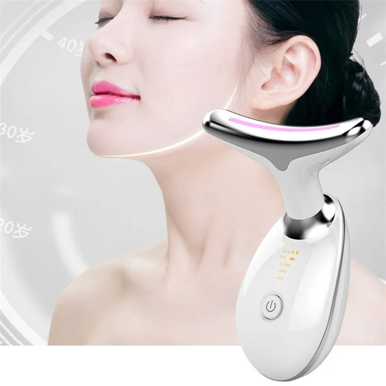 ES-1081 Color Lighting Lifting Neck Beauty Instrument Portable Neck Massager - White / Silver