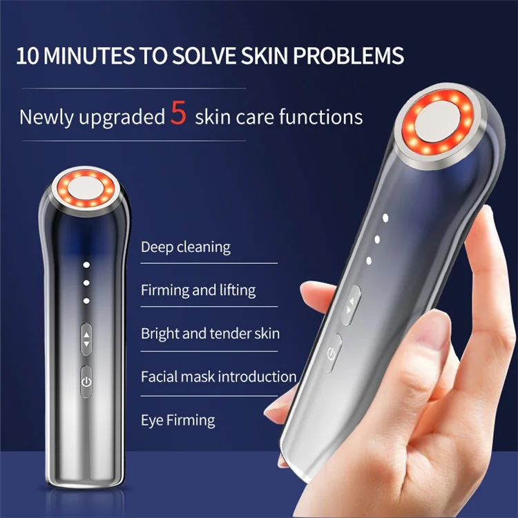 Ультразвуковое вибрационное устройство для красоты для дома R15 Portable Facial Massager, синее / серебристое