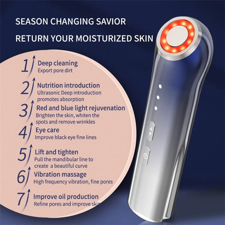 Ультразвуковое вибрационное устройство для красоты для дома R15 Portable Facial Massager, синее / серебристое