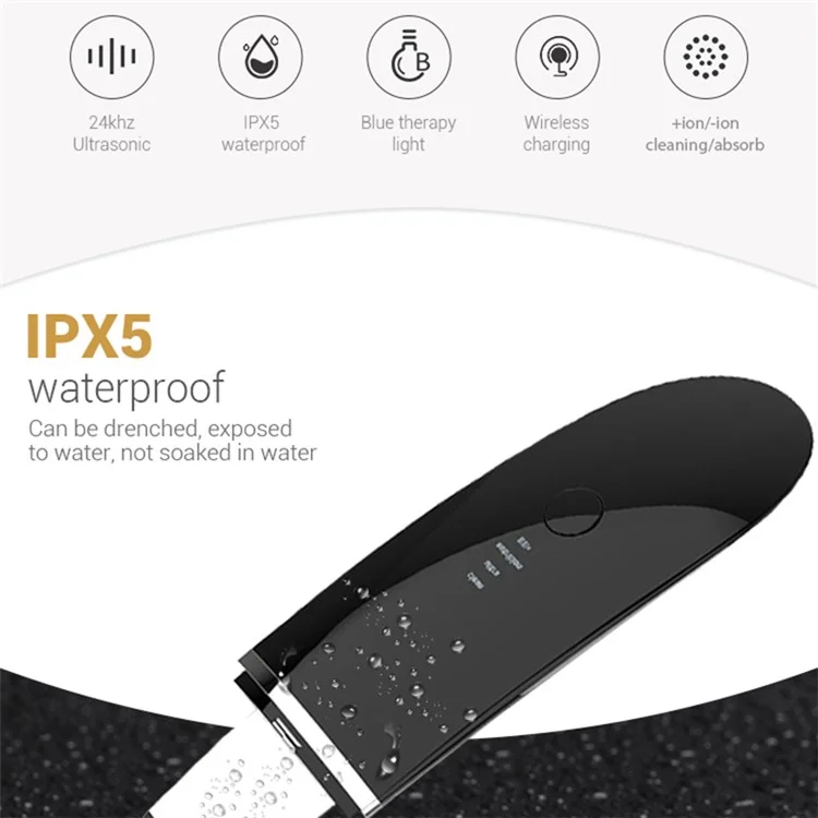 BP-1801 Ultraschall-Scalper-Blackhead-Entferner, IPX5-wasserdicht, tragbares Schönheitsinstrument - Schwarz