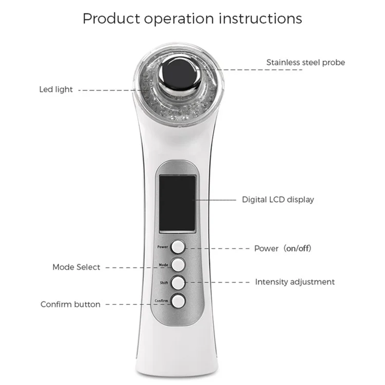 BP-008 Handheld Facial Cleanser Ultrasonic Facial Massager, Pearl White