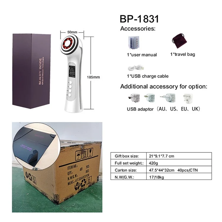 BP-1831 Masajeador facial para el hogar con luz roja/azul, EMS Photon Rejuvenation Beauty Instrument