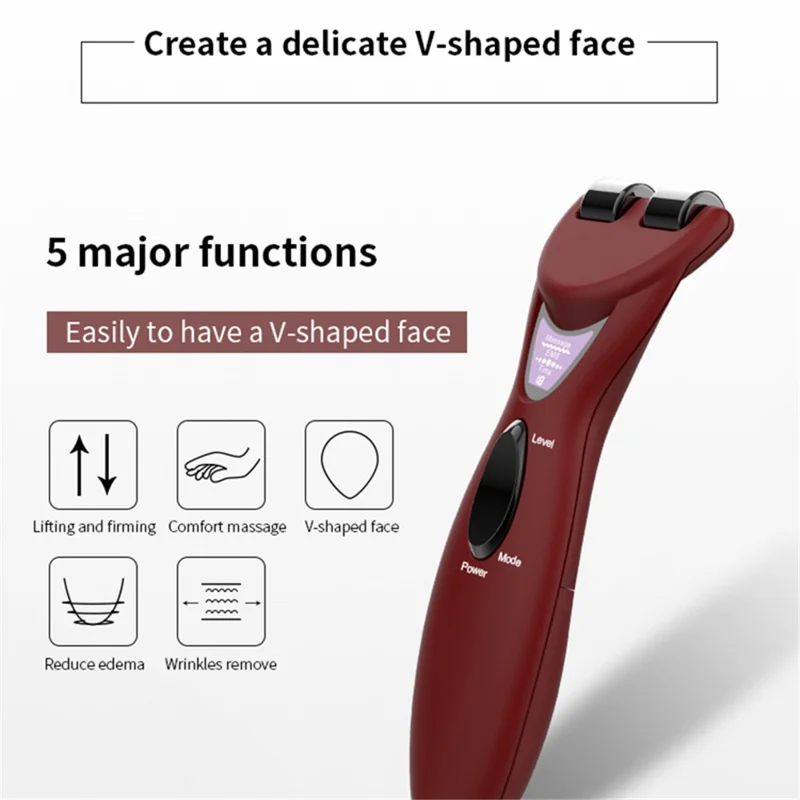 BP-E026 Home EMS Facial Massager Handheld Portable V-Shape Face Lifting Beauty Instrument - Red