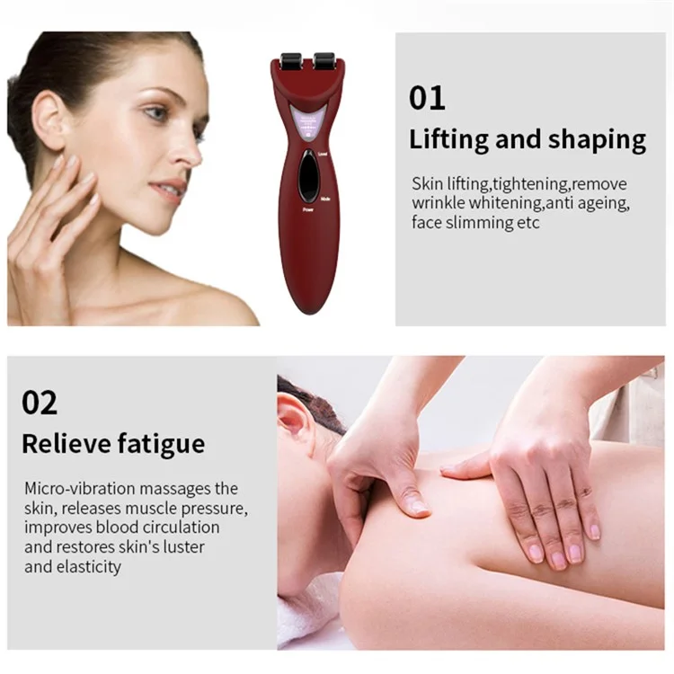 BP-E026 Home EMS Facial Massager Handheld Portable V-Shape Face Lifting Beauty Instrument - Red