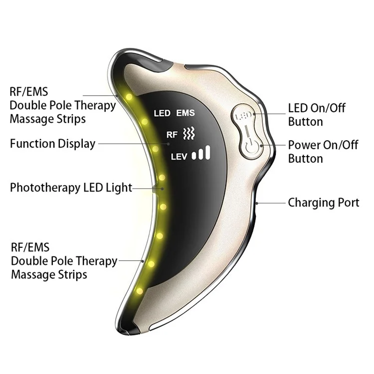 NY-S008 Gua Sha Facial Masajeador Portátil Herramientas de Raspado de Piel RF / EMS Vibración Instrumento de Cuidado de la Piel - Oro