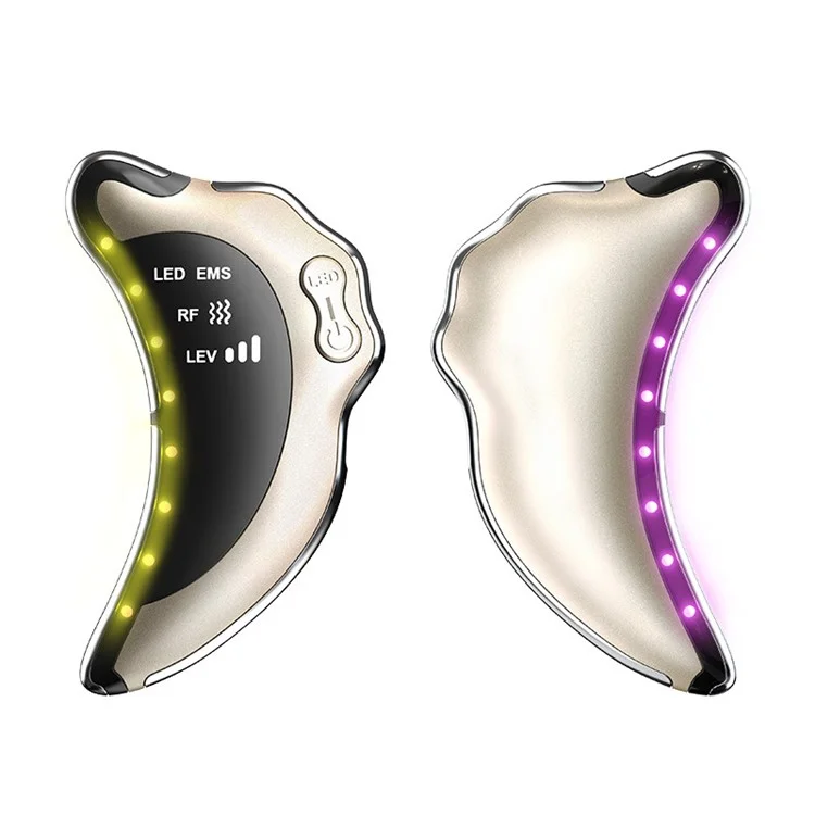 NY-S008 Gua Sha Facial Masajeador Portátil Herramientas de Raspado de Piel RF / EMS Vibración Instrumento de Cuidado de la Piel - Oro