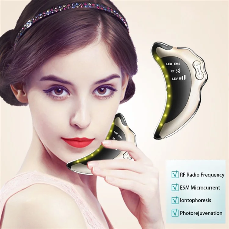 NY-S008 Gua Sha Facial Masajeador Portátil Herramientas de Raspado de Piel RF / EMS Vibración Instrumento de Cuidado de la Piel - Oro