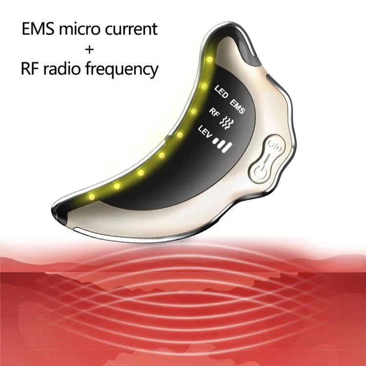 NY-S008 Gua Sha Facial Masajeador Portátil Herramientas de Raspado de Piel RF / EMS Vibración Instrumento de Cuidado de la Piel - Oro