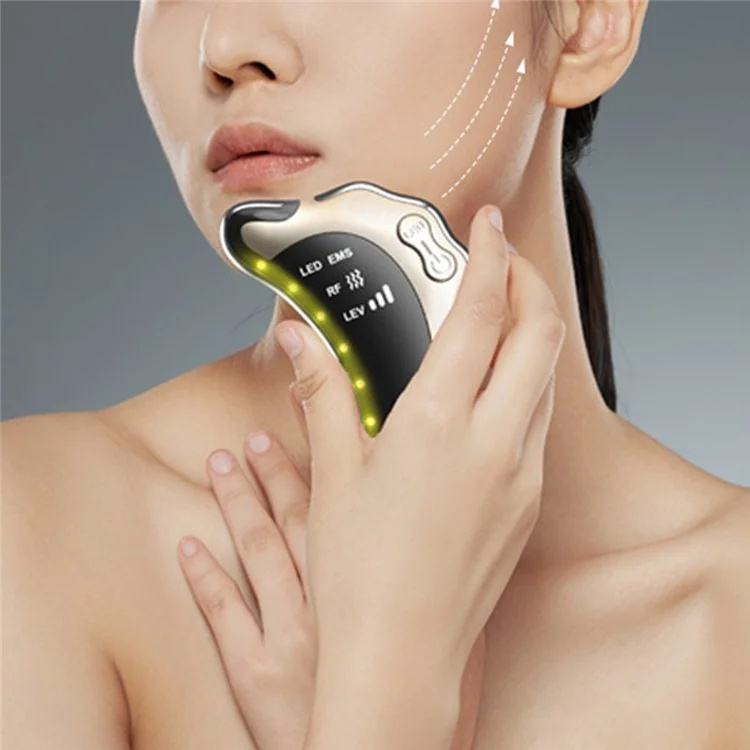 NY-S008 Gua Sha Facial Masajeador Portátil Herramientas de Raspado de Piel RF / EMS Vibración Instrumento de Cuidado de la Piel - Oro