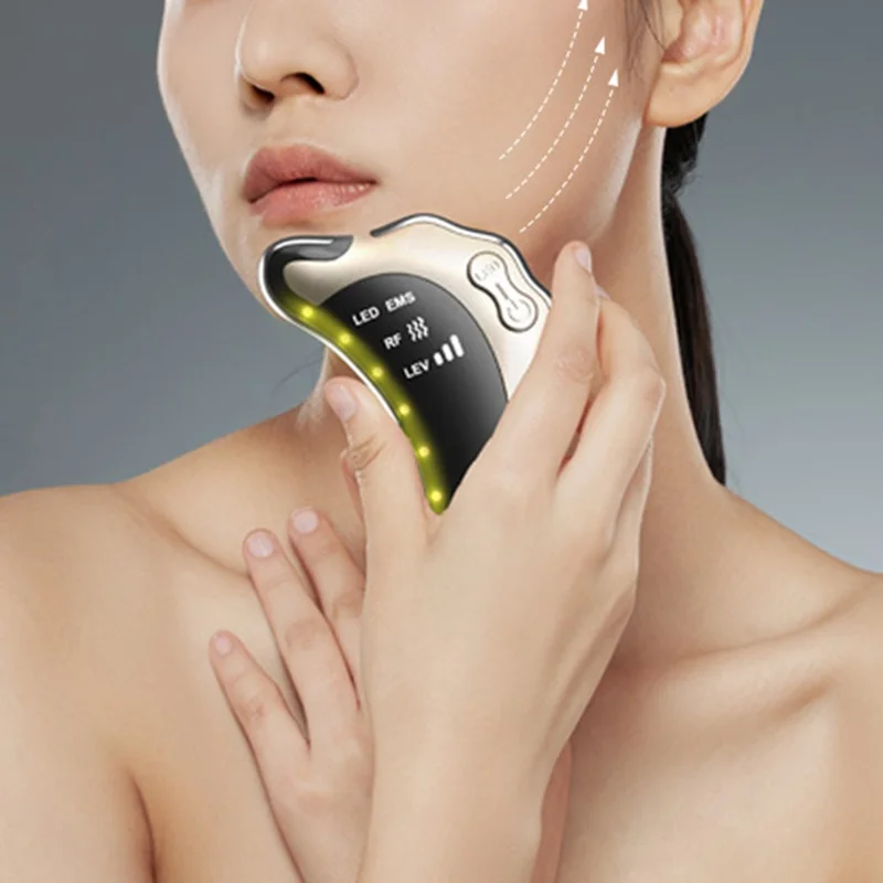NY-S008 Gua Sha Gesichtsmassagegerät, tragbares Hautschabewerkzeug RF / EMS-Vibration Hautpflegeinstrument - Weiß