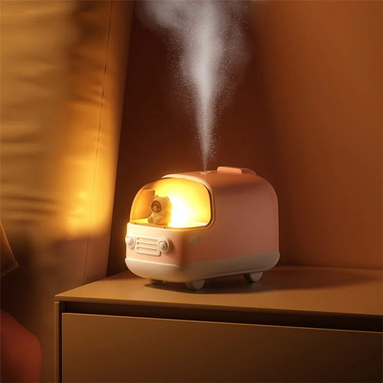 E-24 350ml Mini Cute Desktop Air Humidifier Cartoon Bear Mini Mist Maker Fog Sprayer for Home, Office - Pink