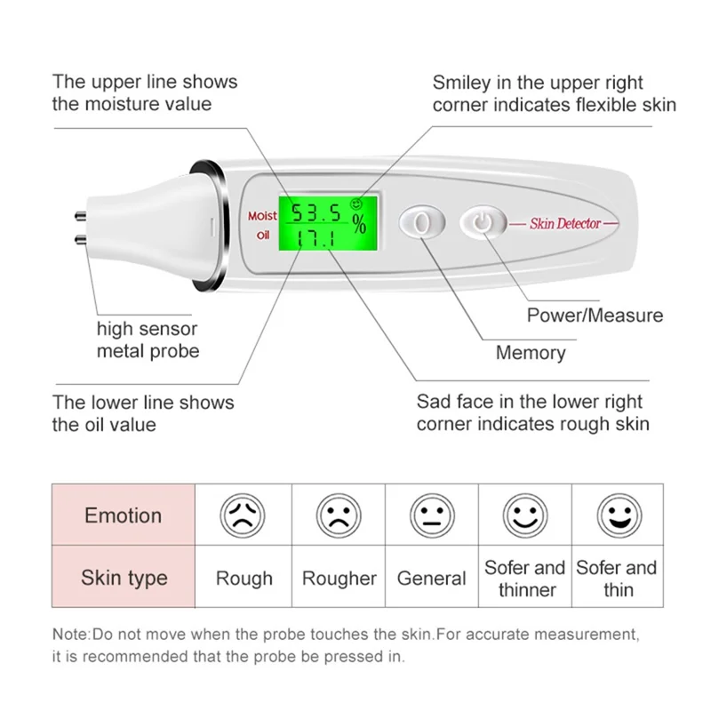 DYM-004 (7th Generation) Accurate Skin Status Tester Facial Skin Moisture Oil Content LCD Display Analyzer