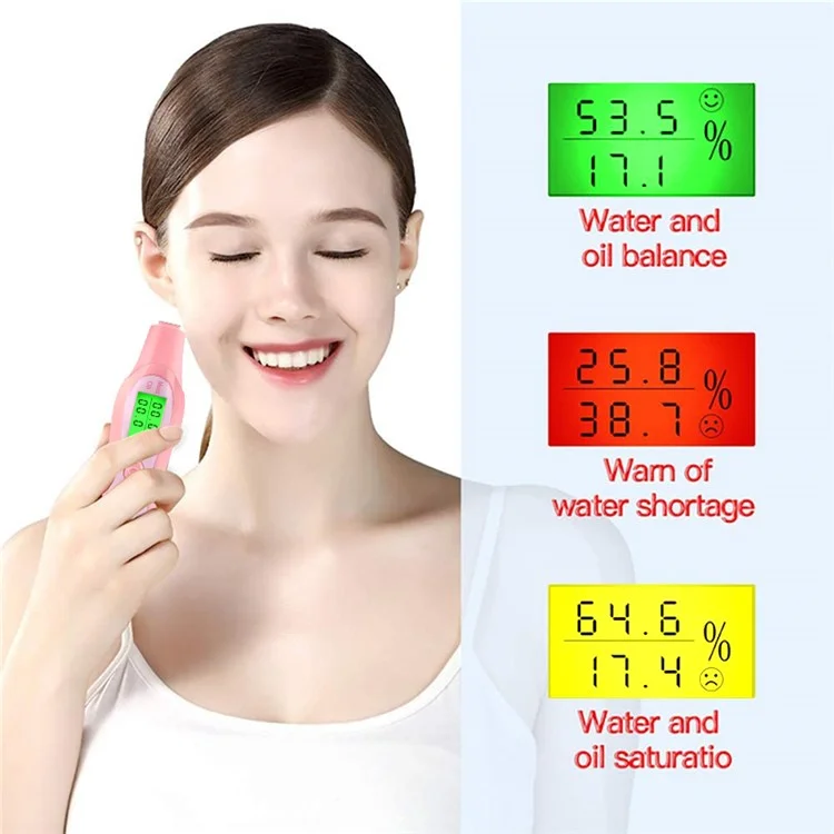 DYM-003 (6e génération) Testeur d'affichage LCD précis du statut de la peau Analyseur de teneur en humidité et en huile de la peau du visage - Rose