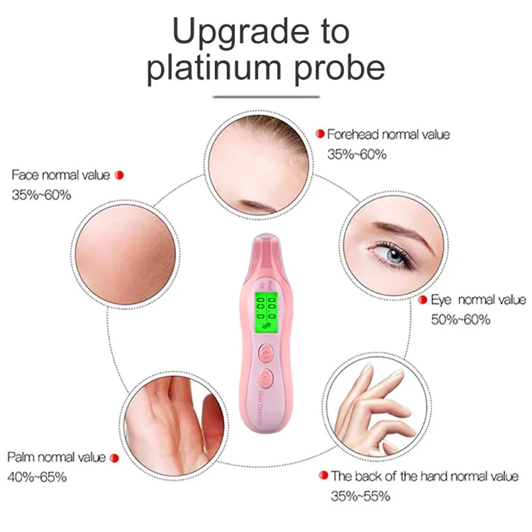 DYM-003 (6e génération) Testeur d'affichage LCD précis du statut de la peau Analyseur de teneur en humidité et en huile de la peau du visage - Rose