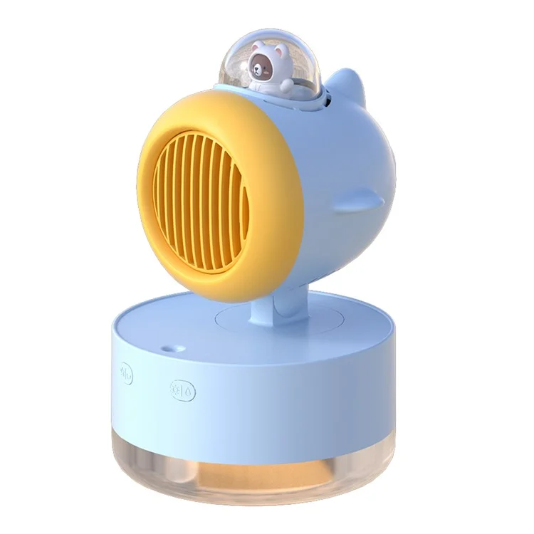 Ventilatore da scrivania E21 Summer Cooling con testa oscillante, serbatoio dell'acqua da 300 ml, umidificatore con spray e luce LED notturna - Blu