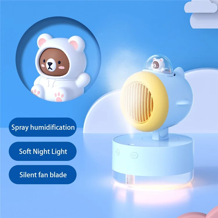 Ventilatore da scrivania E21 Summer Cooling con testa oscillante, serbatoio dell'acqua da 300 ml, umidificatore con spray e luce LED notturna - Blu